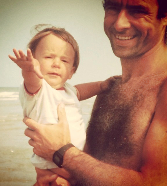 Mon pre et moi  la plage - 1983