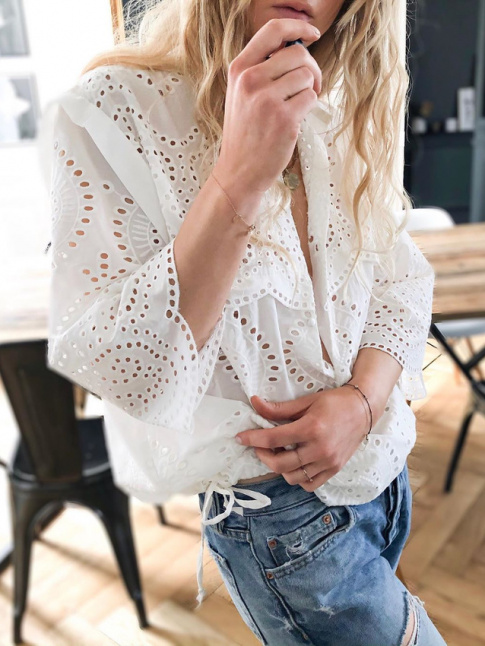 Broderie anglaise + denim effiloch = le bon mix
