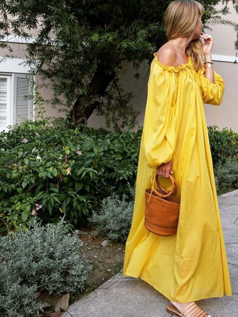 Oui au duo longue robe estivale/sac seau en cuir !