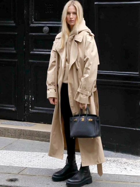 Sweat  capuche + trench oversize = le bon mix