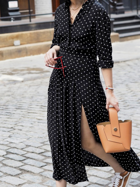 Robe  pois + sac seau = le bon mix