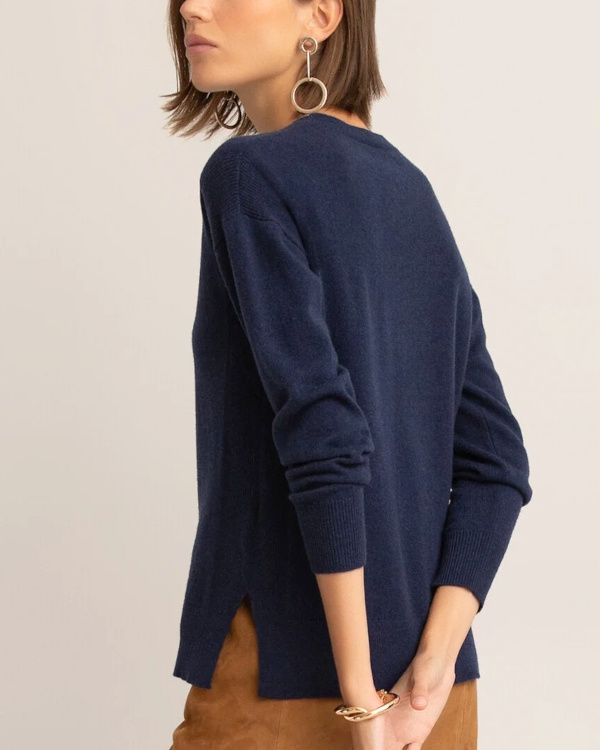 Pull col rond fine maille pur cachemire bleu marine