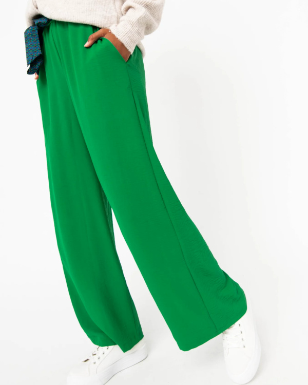Pantalon en maille fluide avec ceinture imprime femme vert