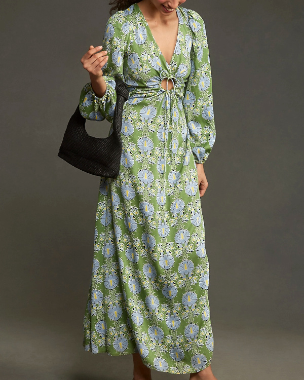 Robe longue fleurie verte