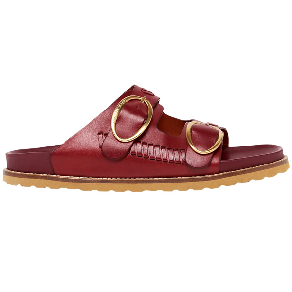 Sandales plates en cuir | Rouge