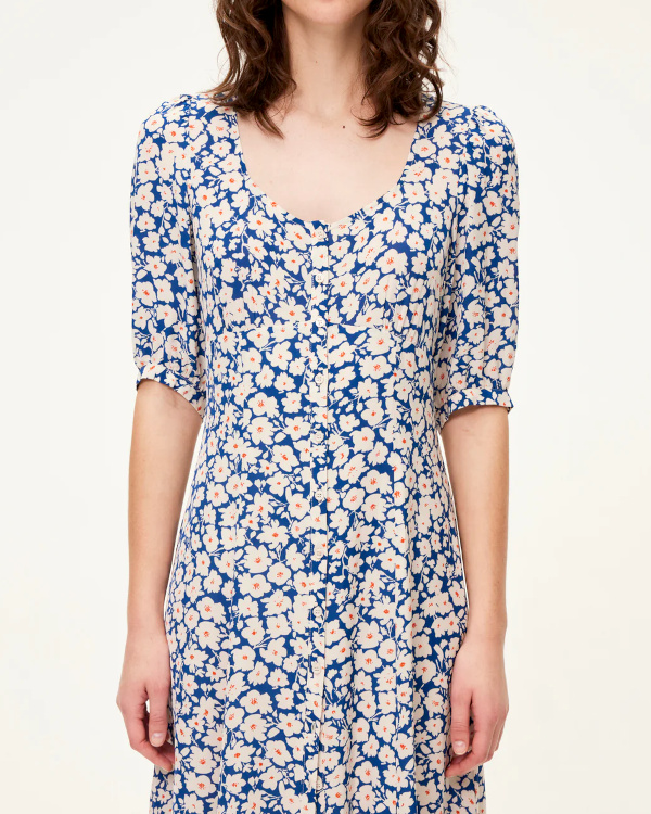 Robe boutonne  fleurs bleue