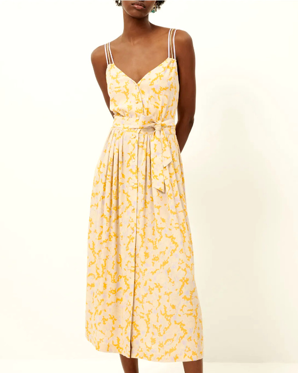 Robe longue evase  imprim | Jaune