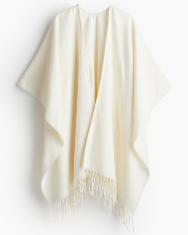 PONCHO  FRANGES blanc