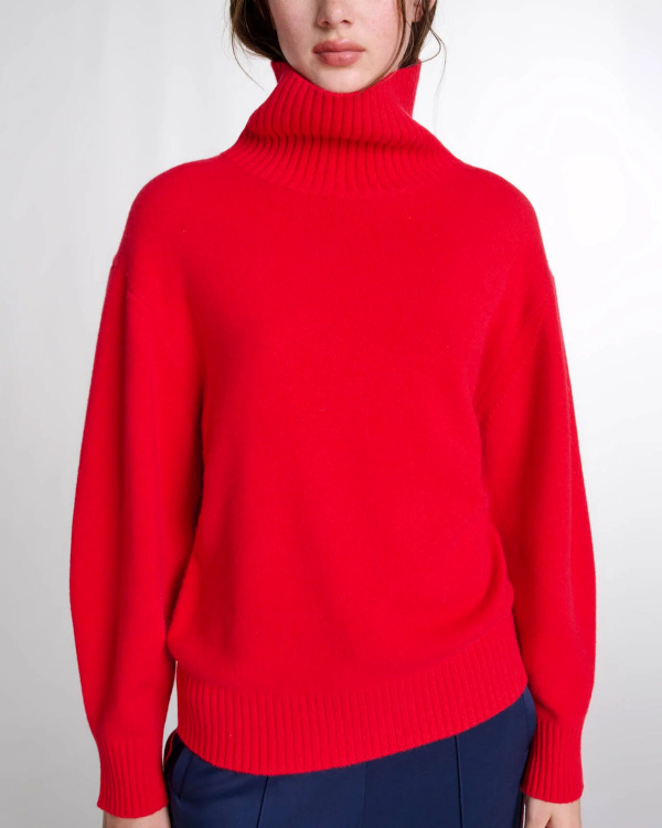 Pull en cachemire  col montant rouge