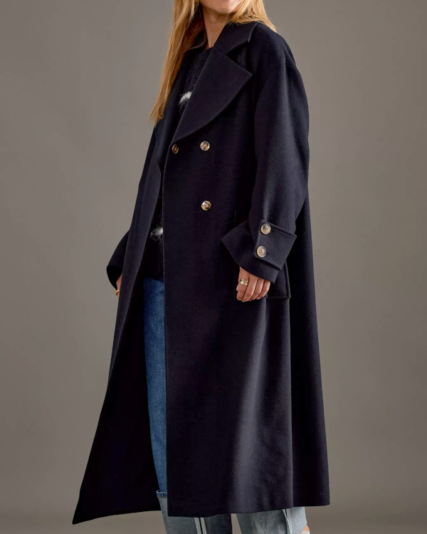 Manteau surdimensionn en mlange de laine bleu marine