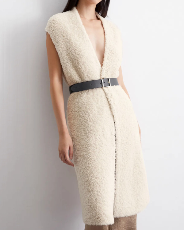 Gilet long bouclette en laine mlange | Beige