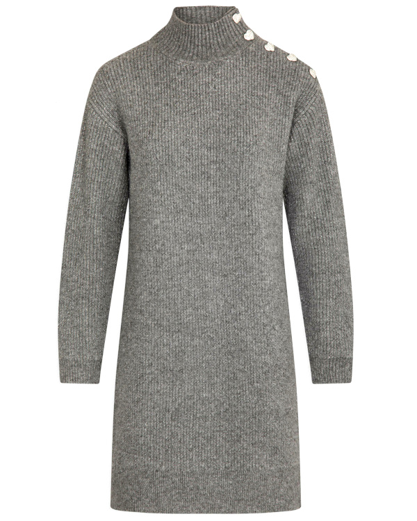 Robe pull droite col montant gris anthracite femme