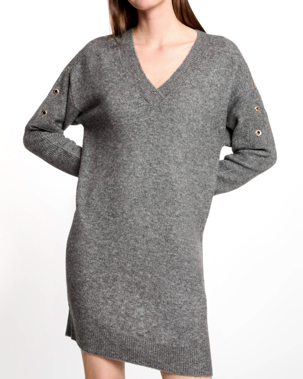 Robe tricot droite  oeillets gris anthracite femme