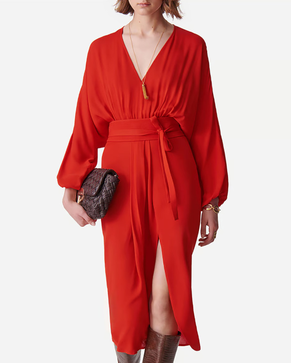 Robe longue fluide ajustée | Rouge