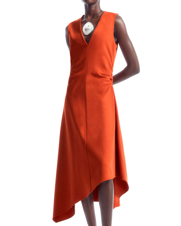 ROBE MIDI ASYMÉTRIQUE FRONCÉE rouge