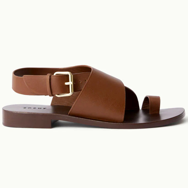 caramel leather flat sandals
