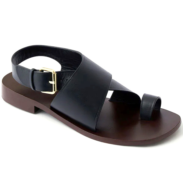 black leather flat sandals