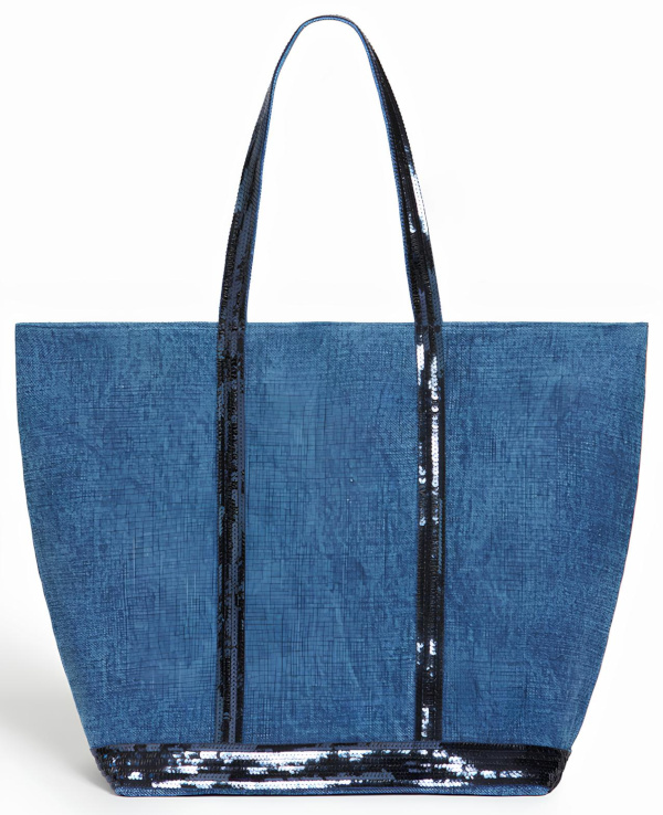 Sac cabas S à sequins en lin - Bleu