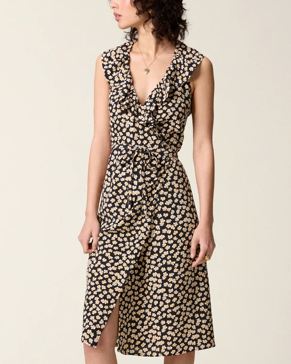 ROBE PORTEFEUILLE MIDI EN CRÊPE IMPRIMÉ