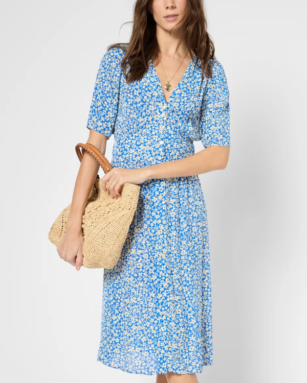 Robe cintrée à fleurs bleu