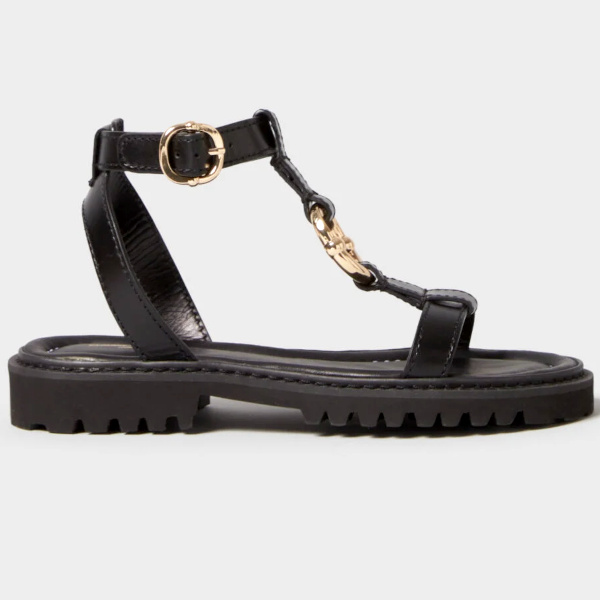 SANDALES CUIR ANNEAU DORÉ noir