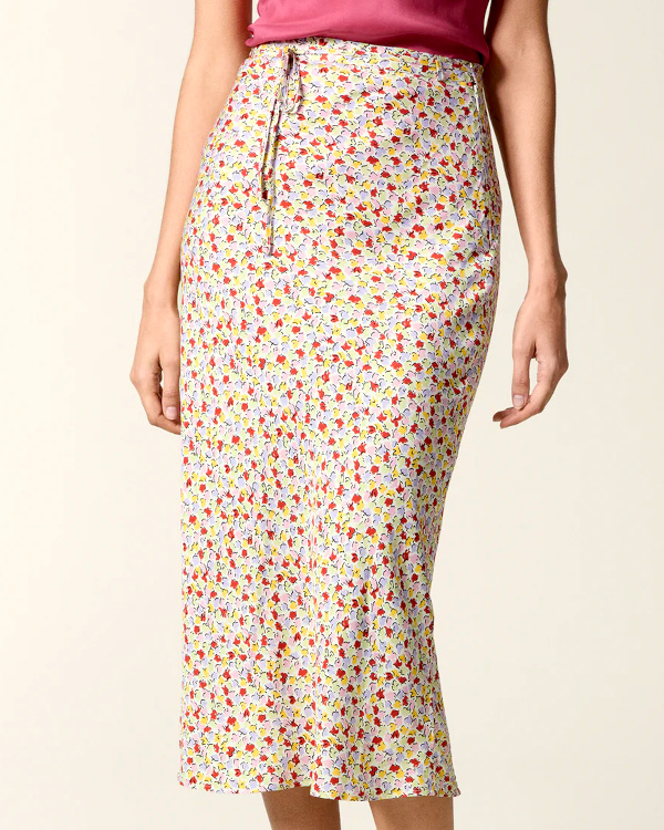 JUPE FLUIDE MIDI IMPRIMÉE FLEURI MULTICOLORE
