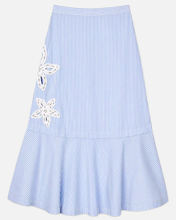 Jupe longue en coton mélangé rayé - Bleu