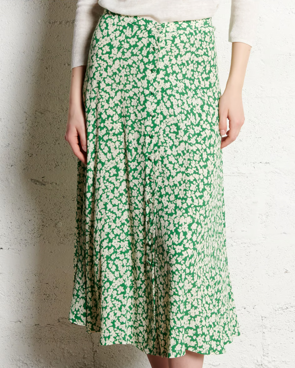 Jupe midi évasée jacquard - Vert