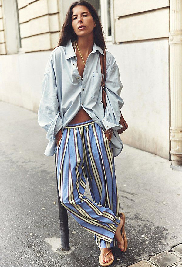Chemise bleu ciel et pantalon ray