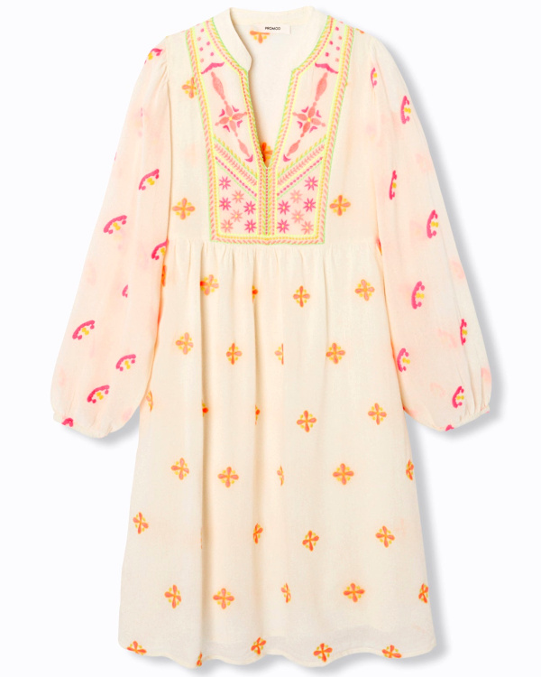 Robe courte brode Femme - Imprim cru