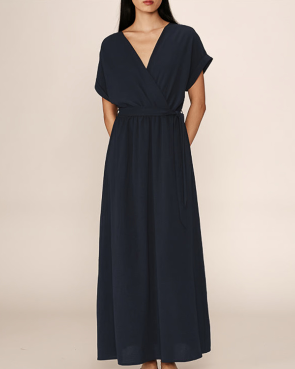 Robe longue fluide ceinture - Bleu