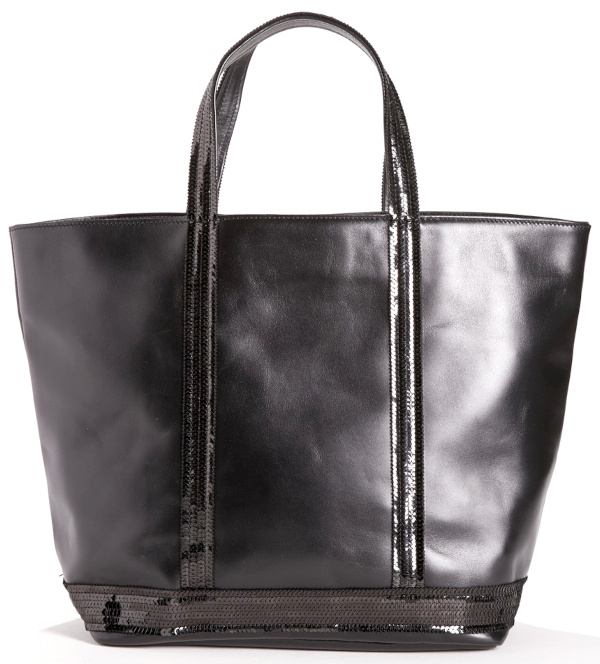 Sac cabas M en cuir et à sequins noirs