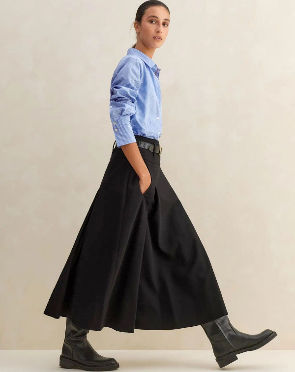 Chemise raye + jupe longue noire
