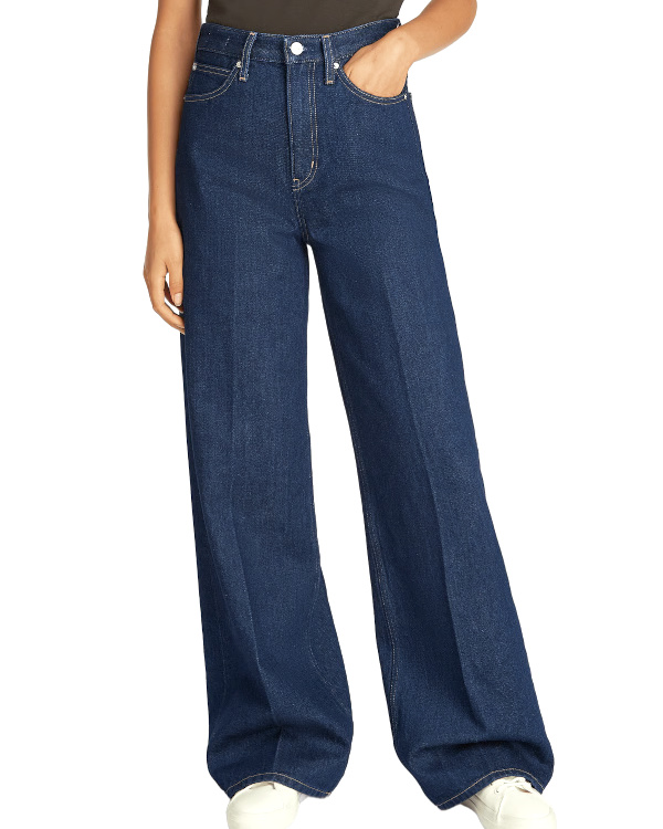 Jean large taille haute en coton | Bleu