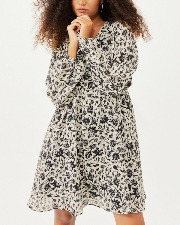 Robe à manches ballon Femme - Imprimé noir