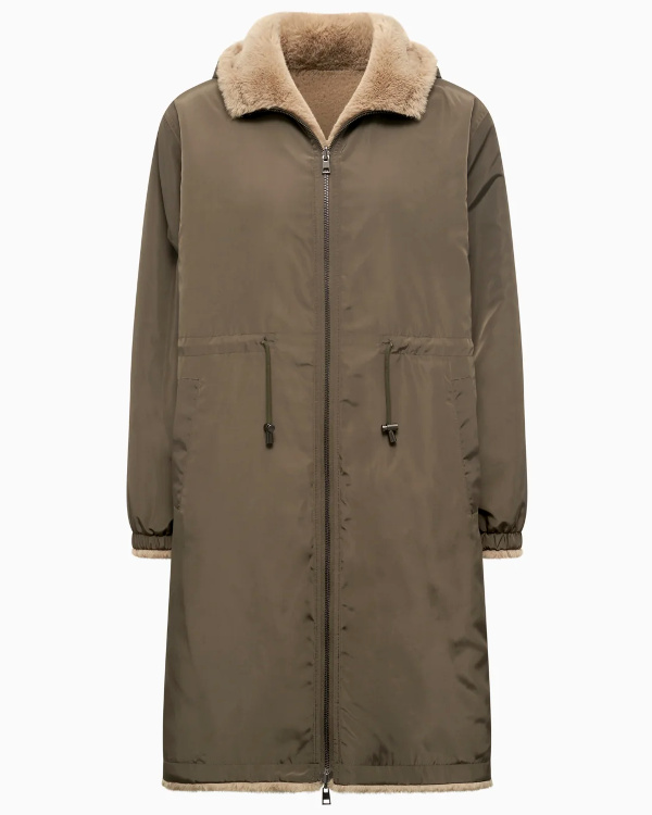 Parka en fausse fourrure r�versible kaki