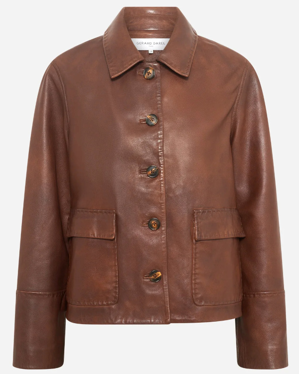 Veste droite en cuir vieilli