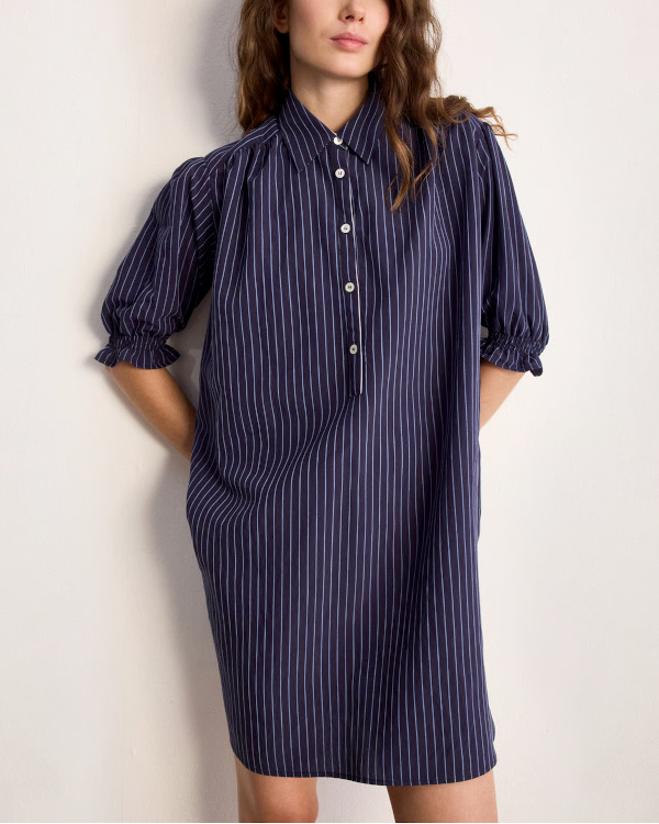 Robe courte col classique à rayures - Bleu