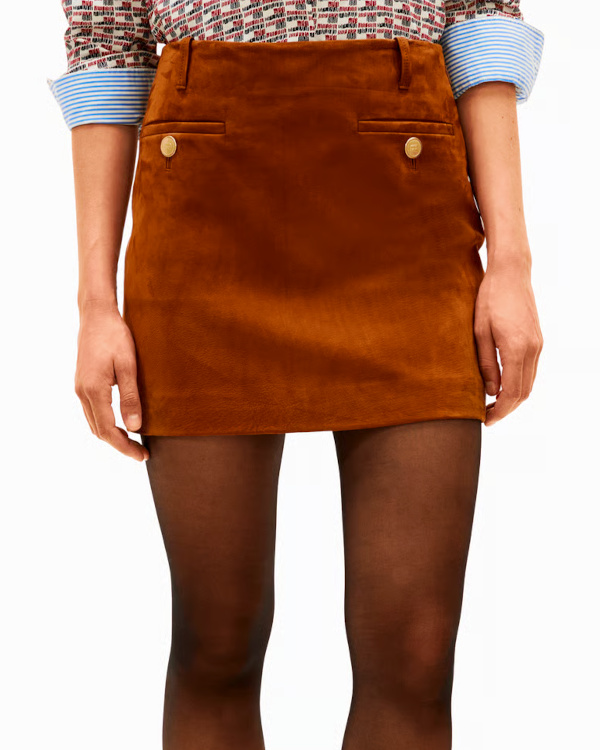 Jupe courte en cuir d'agneau | Marron