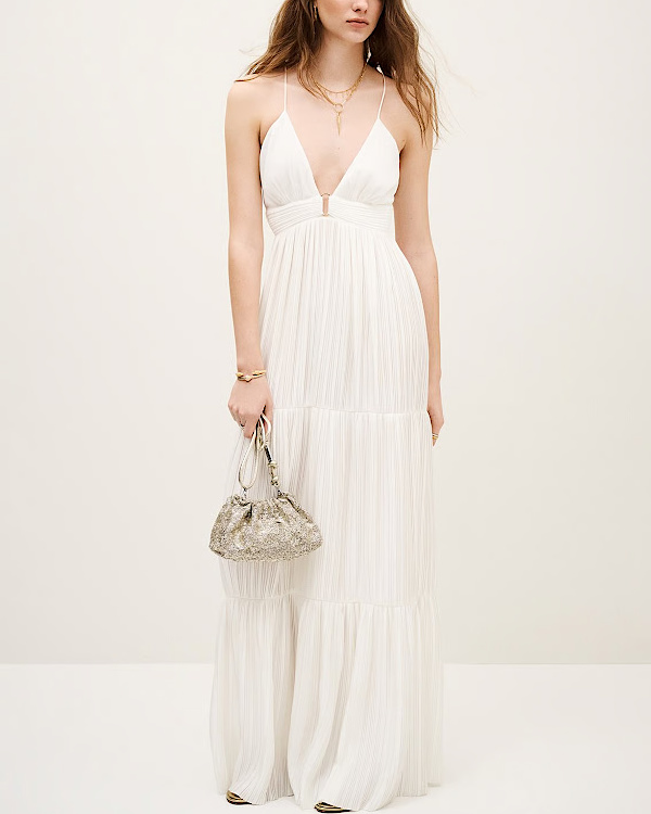 Robe longue col v plissée wasta | Blanc