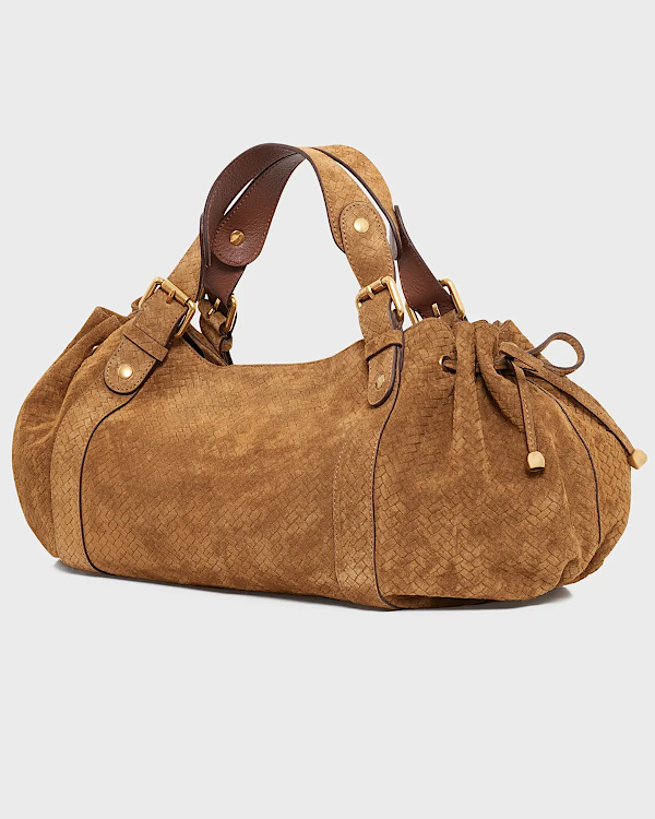 Sac à main en cuir velours effet tressé