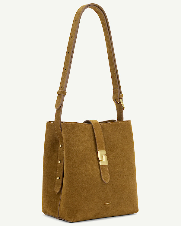 Small S-buckle bucket bag in split leather bello mini