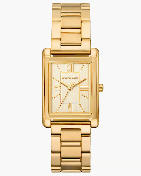 Montre femme dorée rectangulaire avec bracelet en métal