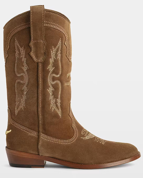 Bottes camargaise en cuir suède brodé